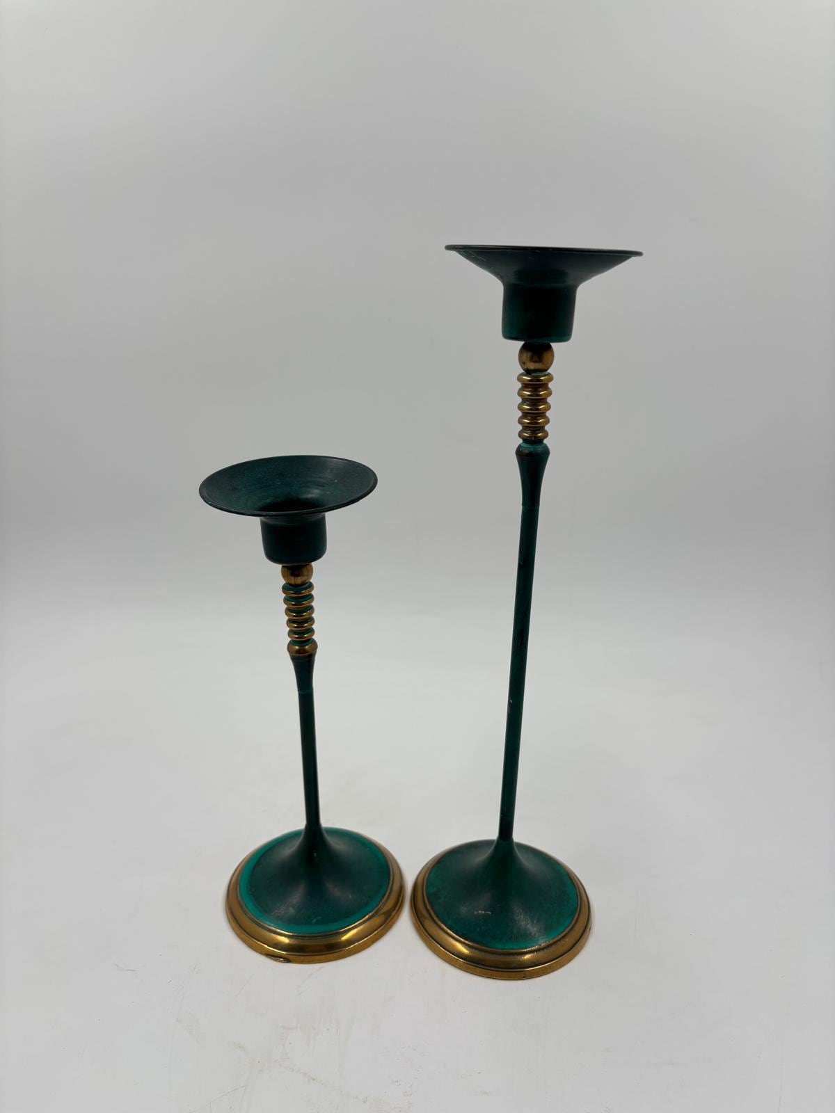 Vintage Kerzenständer Set von 2 von Gilde patiniert grün gold