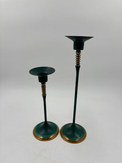 Vintage Kerzenständer Set von 2 von Gilde patiniert grün gold