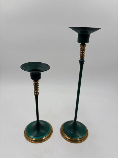 Vintage Kerzenständer Set von 2 von Gilde patiniert grün gold