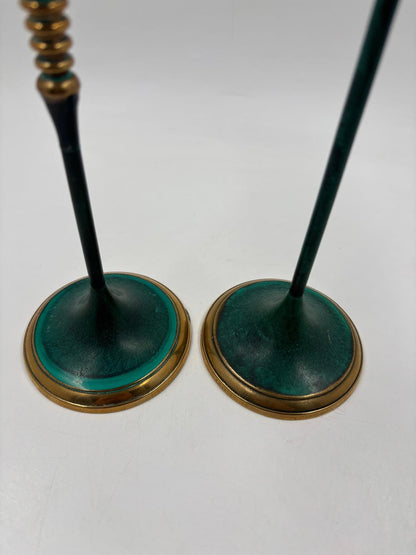 Vintage Kerzenständer Set von 2 von Gilde patiniert grün gold