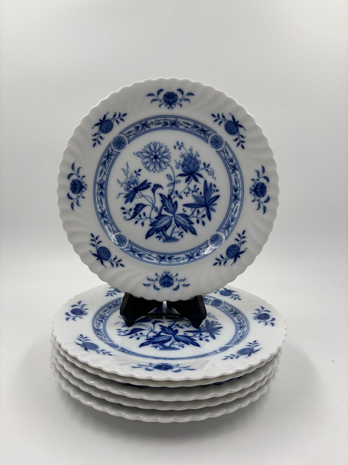 Vintage Kuchenteller Set von 6 von Kaiser Dresden Zwiebelmuster blau-weiß