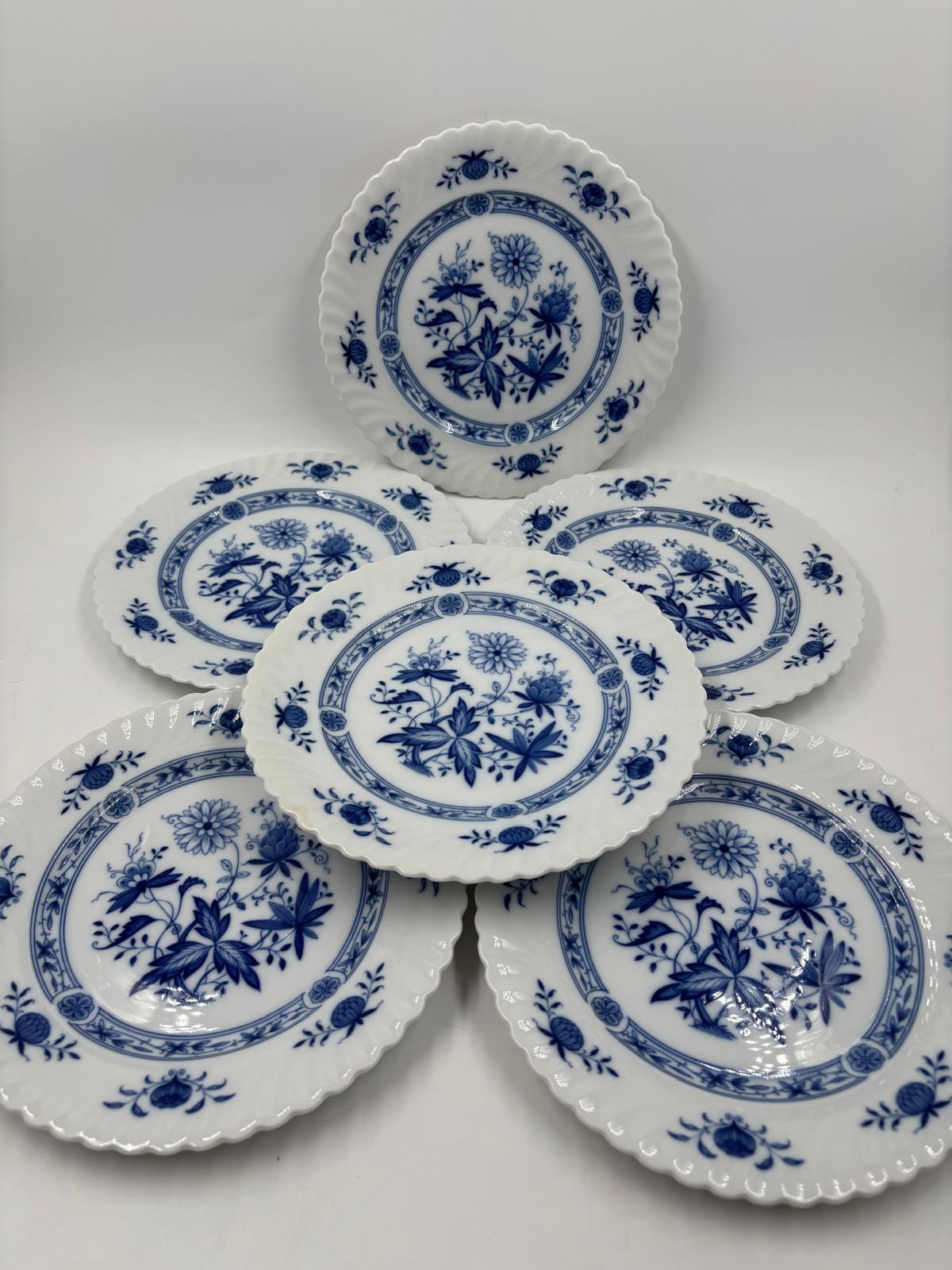 Vintage Kuchenteller Set von 6 von Kaiser Dresden Zwiebelmuster blau-weiß