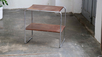 Vintage Beistelltisch Bauhaus mit braunen Holzablagen