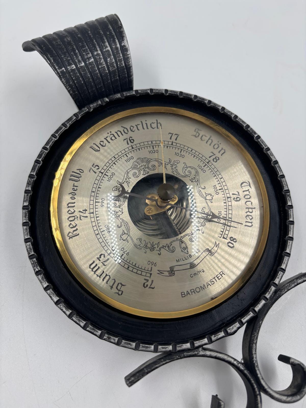 Vintage Wandbarometer Baromaster von Baromaster mit Schmiedeeisen-Halterung