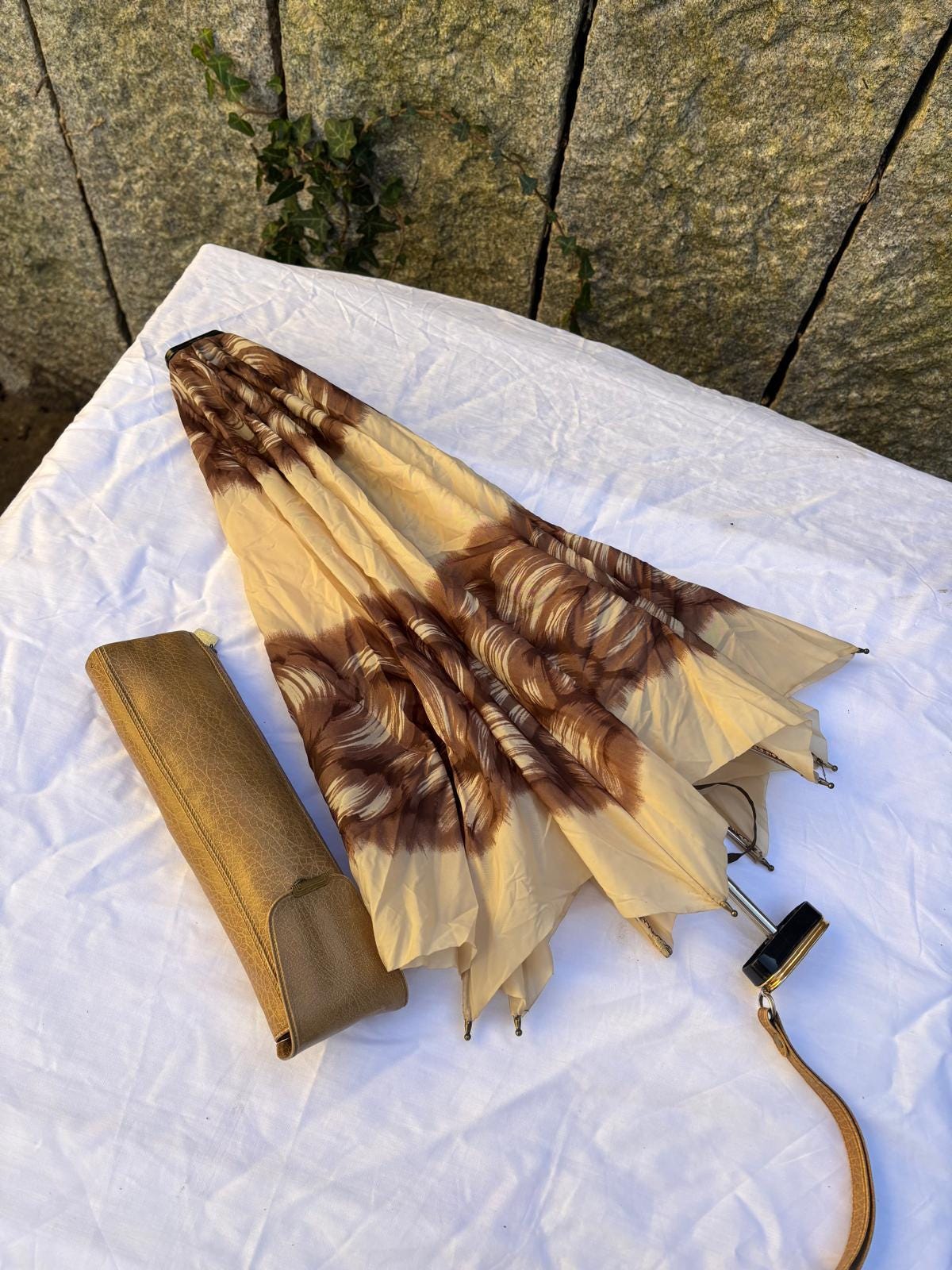 Vintage Taschenschirm Mini Boy von Knirps creme braun Damen gut erhalten