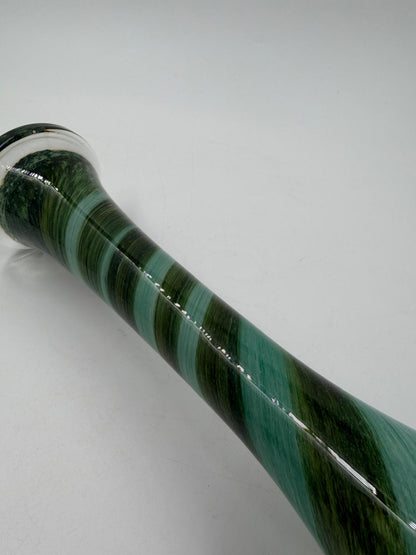 Vintage Vase Murano Glas grün türkis gedrehtes Streifenmuster welliger Rand