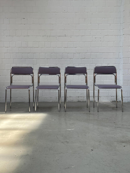 Vintage Stuhl Bauhaus stapelbar Chrom violettes Kunstleder