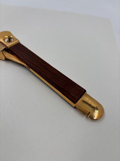 Vintage Zigarrenschneider goldfarben mit Holzeinlage