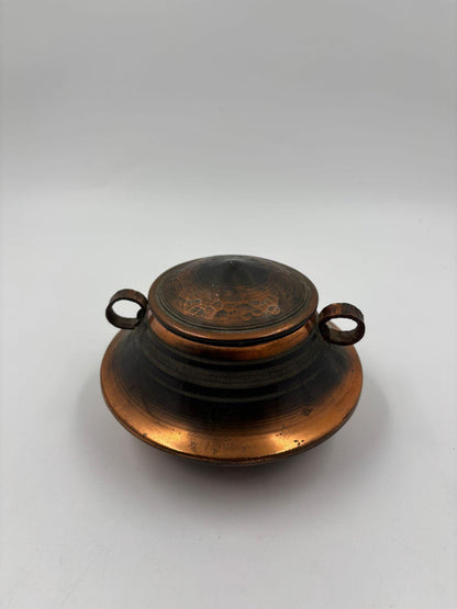 Vintage Schale mit Deckel Kupfer Patina von Pre-Loved