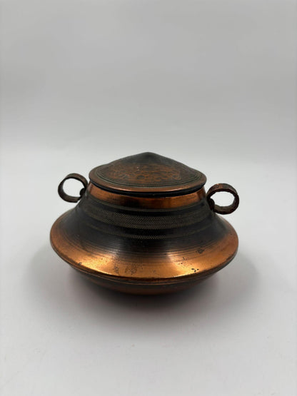 Vintage Schale mit Deckel Kupfer Patina von Pre-Loved