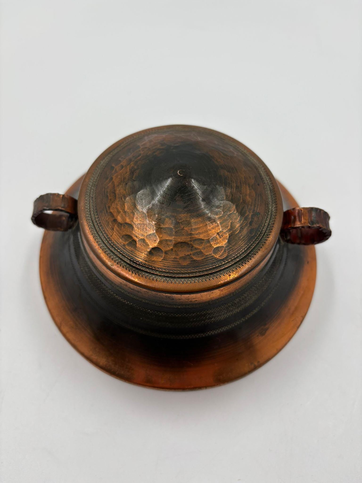 Vintage Schale mit Deckel Kupfer Patina von Pre-Loved