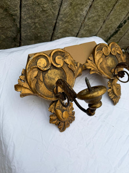 Vintage Wandkerzenhalter Set von 2 Louis XV geschnitztes Holz vergoldet