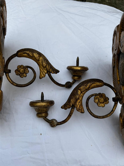 Vintage Wandkerzenhalter Set von 2 Louis XV geschnitztes Holz vergoldet
