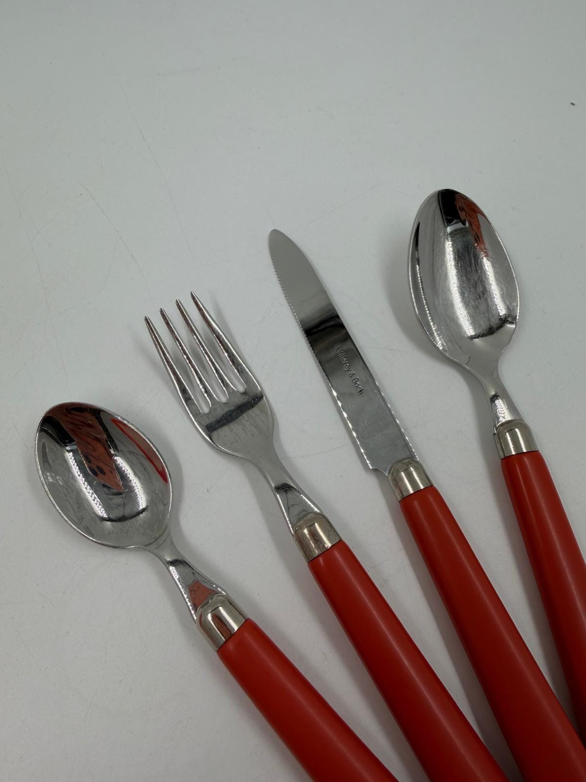 Vintage Besteck Set von Villeroy und Boch orange Griffe mit Stofftasche