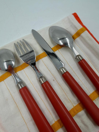 Vintage Besteck Set von Villeroy und Boch orange Griffe mit Stofftasche
