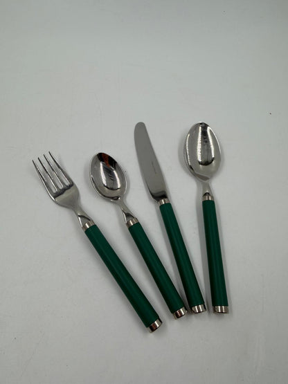 Vintage Besteck Reisebesteck Set von Villeroy und Boch grüne Griffe mit Stofftasche