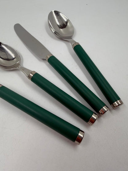 Vintage Besteck Reisebesteck Set von Villeroy und Boch grüne Griffe mit Stofftasche
