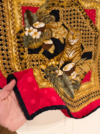 Vintage Seidentuch Lee Blue mit Tiger und Tropenmotiv von Lee Blue