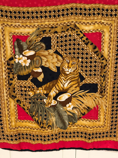 Vintage Seidentuch Lee Blue mit Tiger und Tropenmotiv von Lee Blue