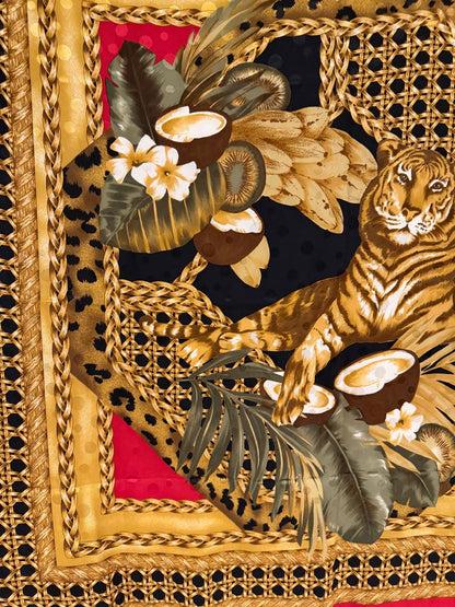 Vintage Seidentuch Lee Blue mit Tiger und Tropenmotiv von Lee Blue