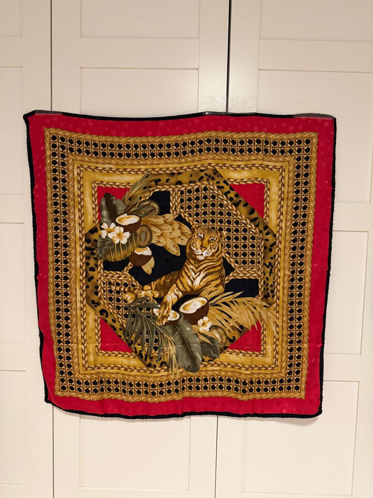 Vintage Seidentuch Lee Blue mit Tiger und Tropenmotiv von Lee Blue