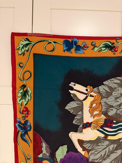 Vintage Seidentuch NOA NOA von Otto Kern mit Pferd und Ornament