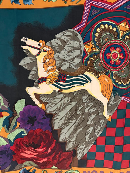 Vintage Seidentuch NOA NOA von Otto Kern mit Pferd und Ornament