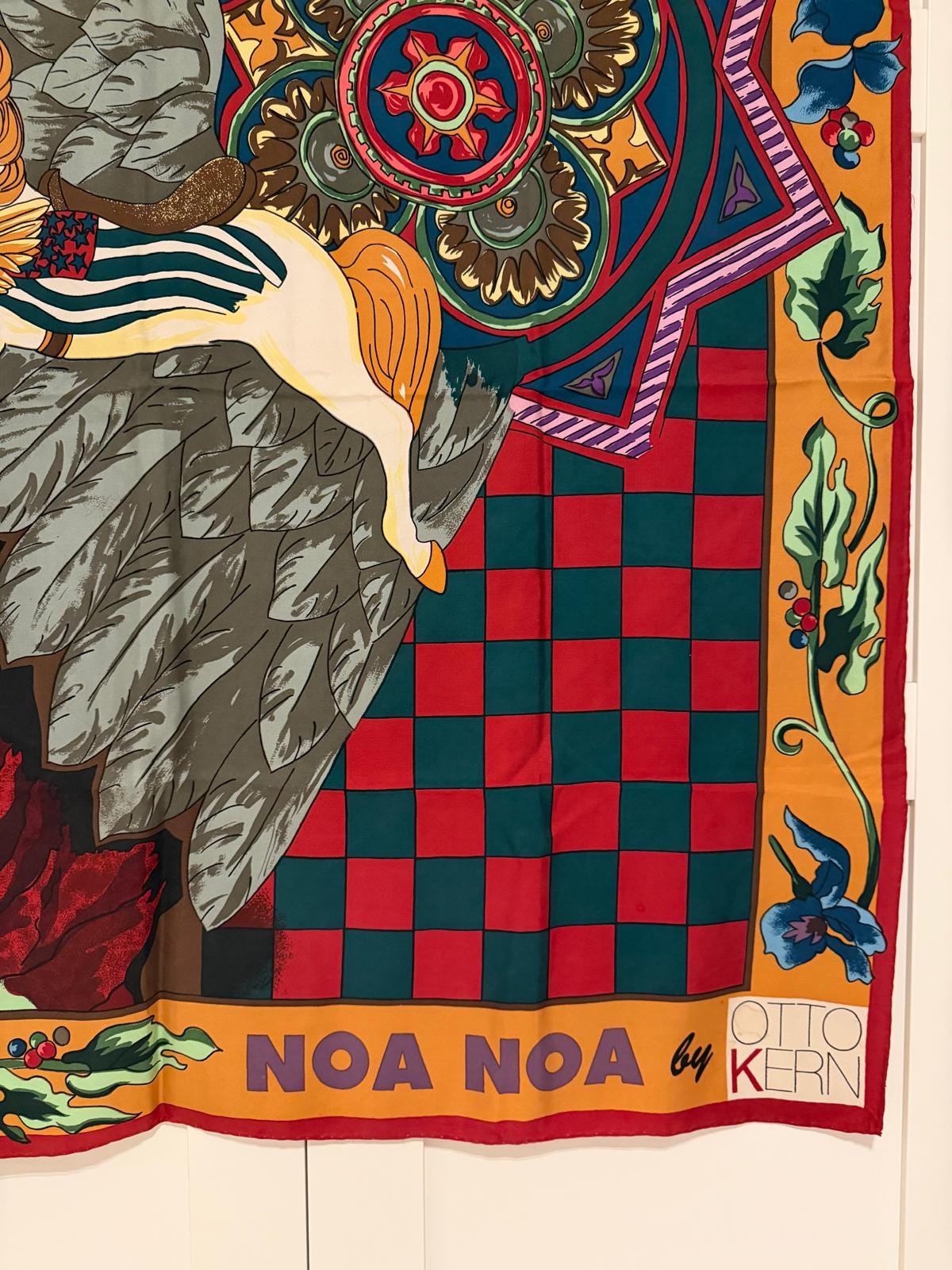 Vintage Seidentuch NOA NOA von Otto Kern mit Pferd und Ornament