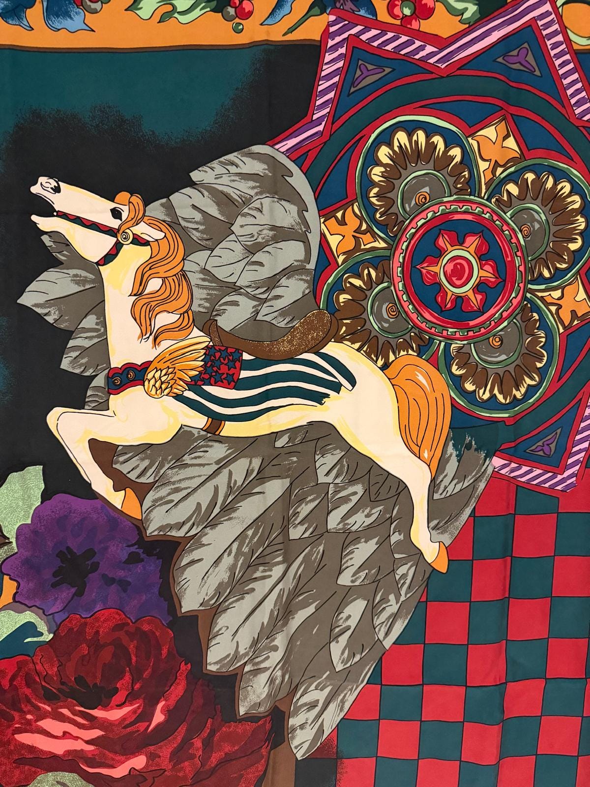 Vintage Seidentuch NOA NOA von Otto Kern mit Pferd und Ornament