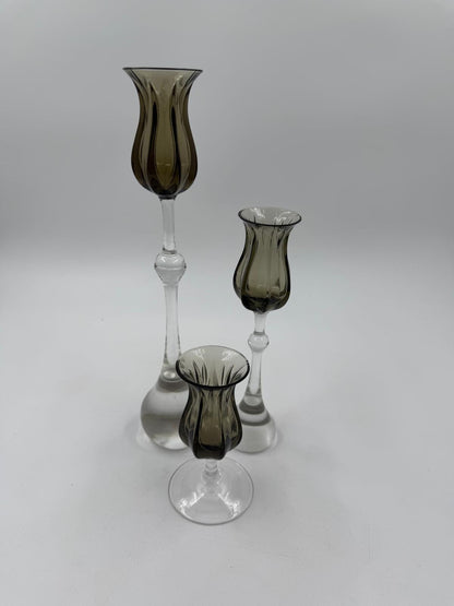 Vintage Kerzenständer Tulipa von Bjørn Wiinblad für Rosenthal Set von 3 Kristall rauchgrau