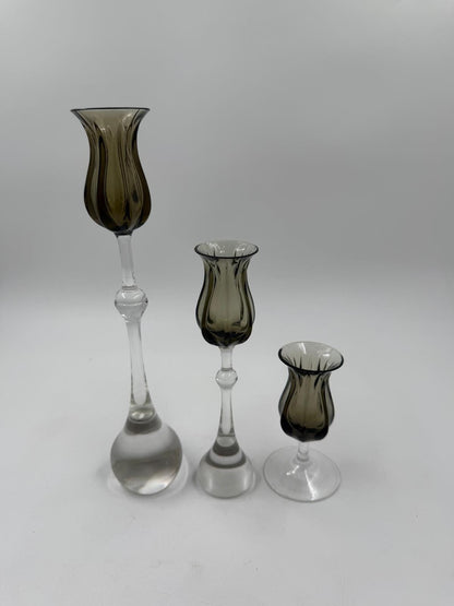 Vintage Kerzenständer Tulipa von Bjørn Wiinblad für Rosenthal Set von 3 Kristall rauchgrau