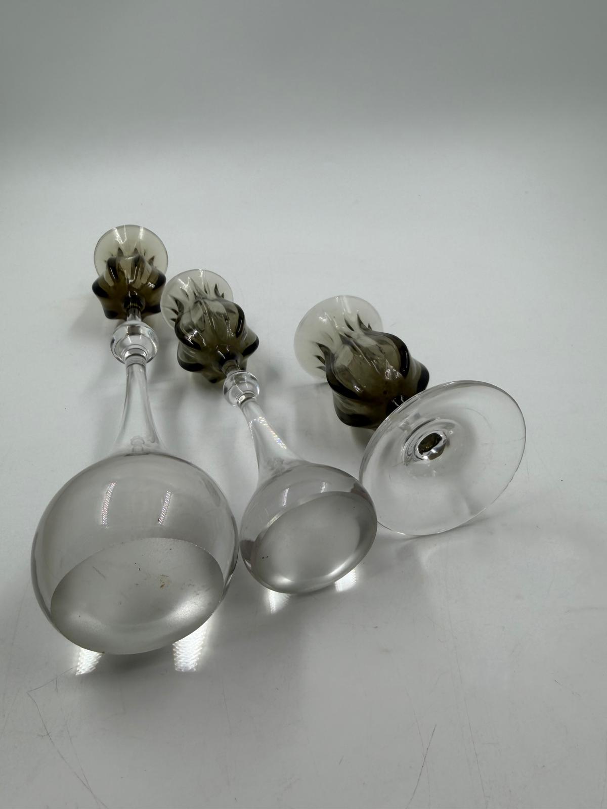 Vintage Kerzenständer Tulipa von Bjørn Wiinblad für Rosenthal Set von 3 Kristall rauchgrau