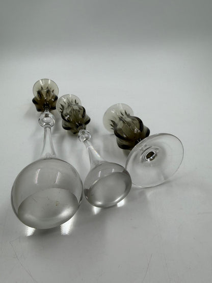 Vintage Kerzenständer Tulipa von Bjørn Wiinblad für Rosenthal Set von 3 Kristall rauchgrau