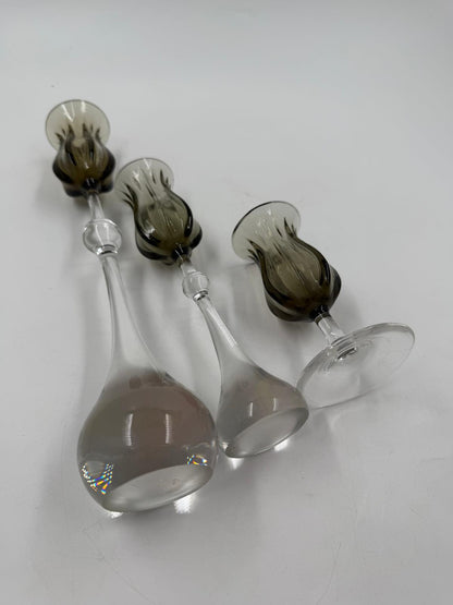 Vintage Kerzenständer Tulipa von Bjørn Wiinblad für Rosenthal Set von 3 Kristall rauchgrau