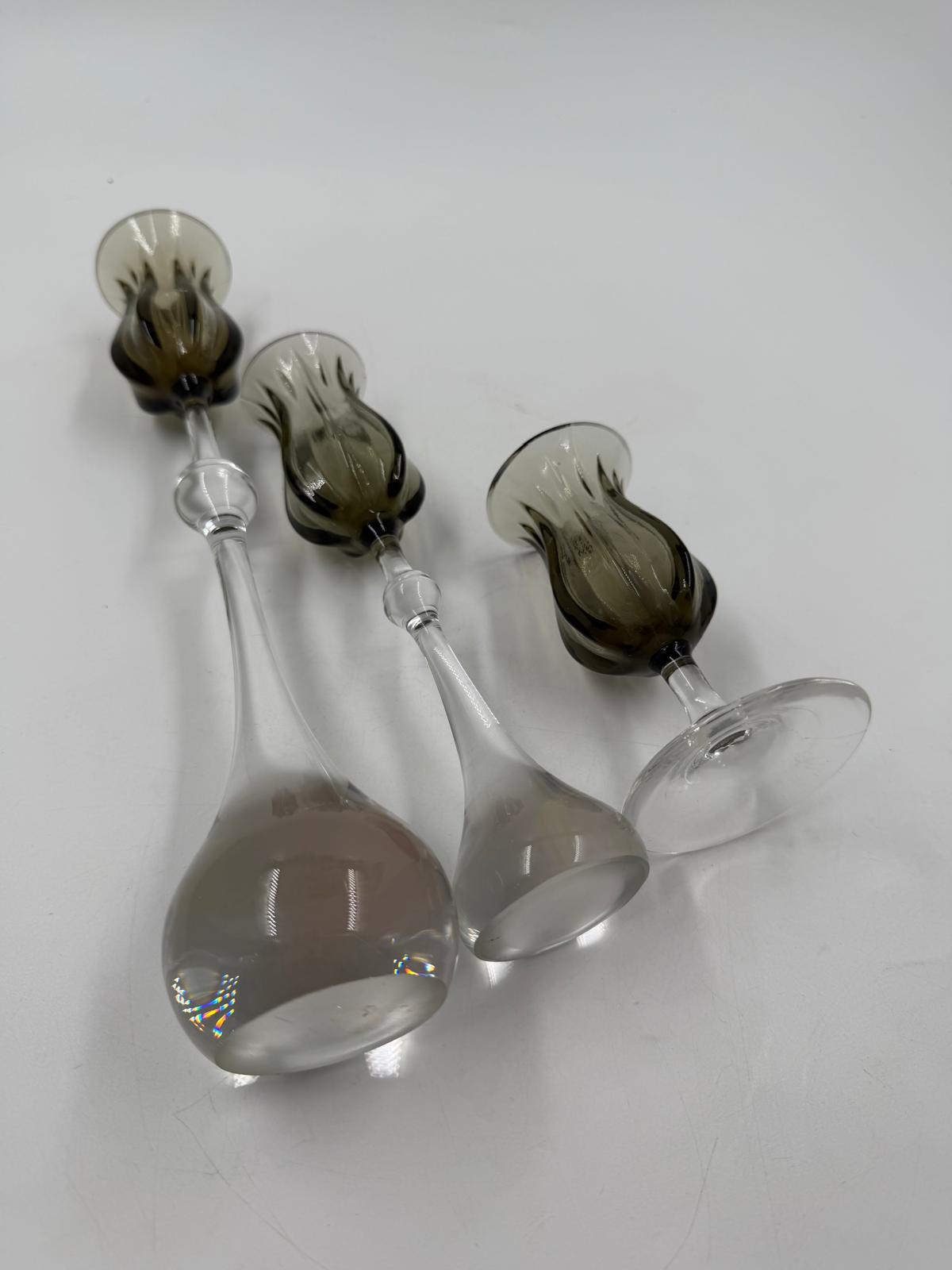 Vintage Kerzenständer Tulipa von Bjørn Wiinblad für Rosenthal Set von 3 Kristall rauchgrau