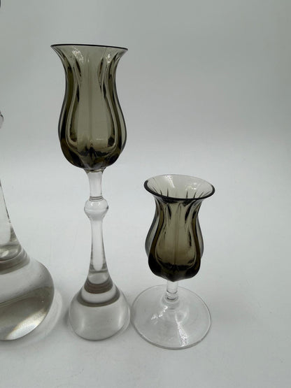 Vintage Kerzenständer Tulipa von Bjørn Wiinblad für Rosenthal Set von 3 Kristall rauchgrau