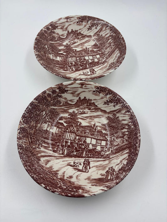 Vintage Schüssel Set von 2 Est. 1847 von Broadhurst Staffordshire braune Transferware