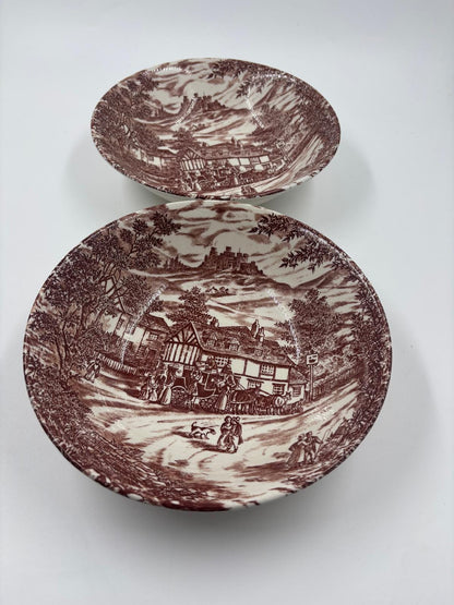 Vintage Schüssel Set von 2 Est. 1847 von Broadhurst Staffordshire braune Transferware