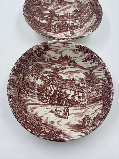 Vintage Schüssel Set von 2 Est. 1847 von Broadhurst Staffordshire braune Transferware