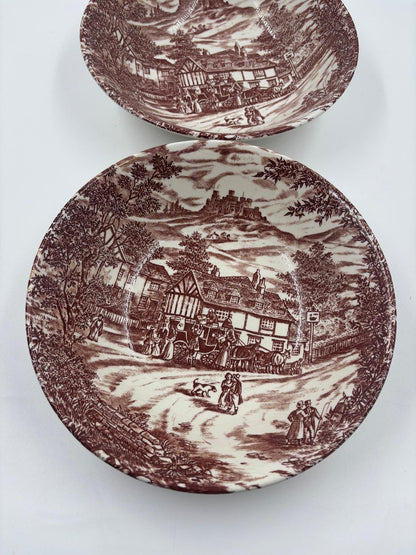 Vintage Schüssel Set von 2 Est. 1847 von Broadhurst Staffordshire braune Transferware