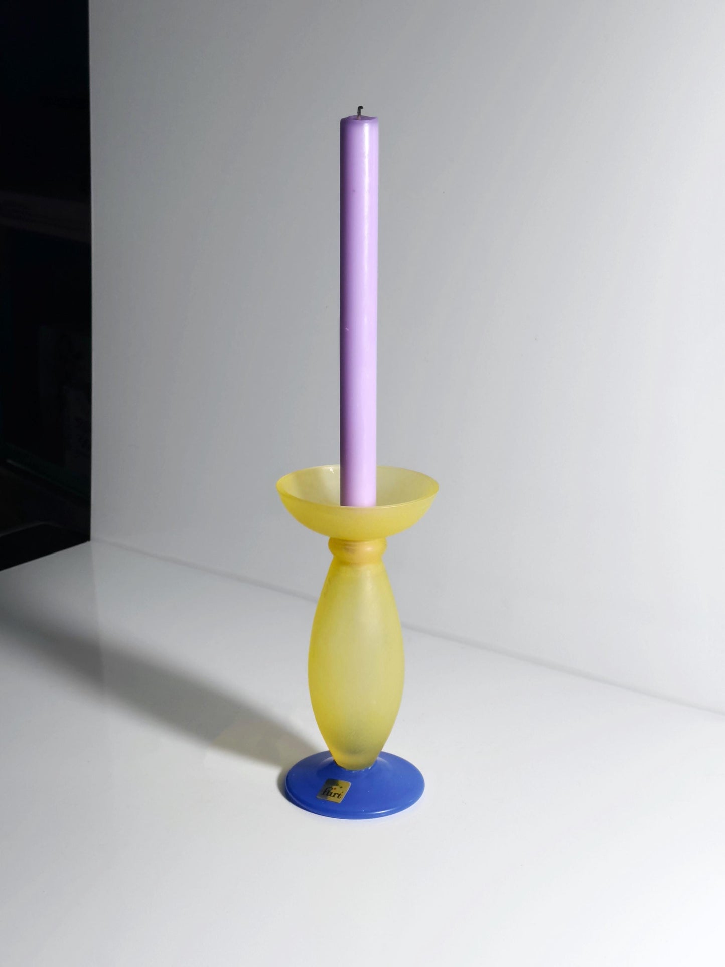 Vintage Kerzenhalter Flirt von Flirt Gelb Blau Glas