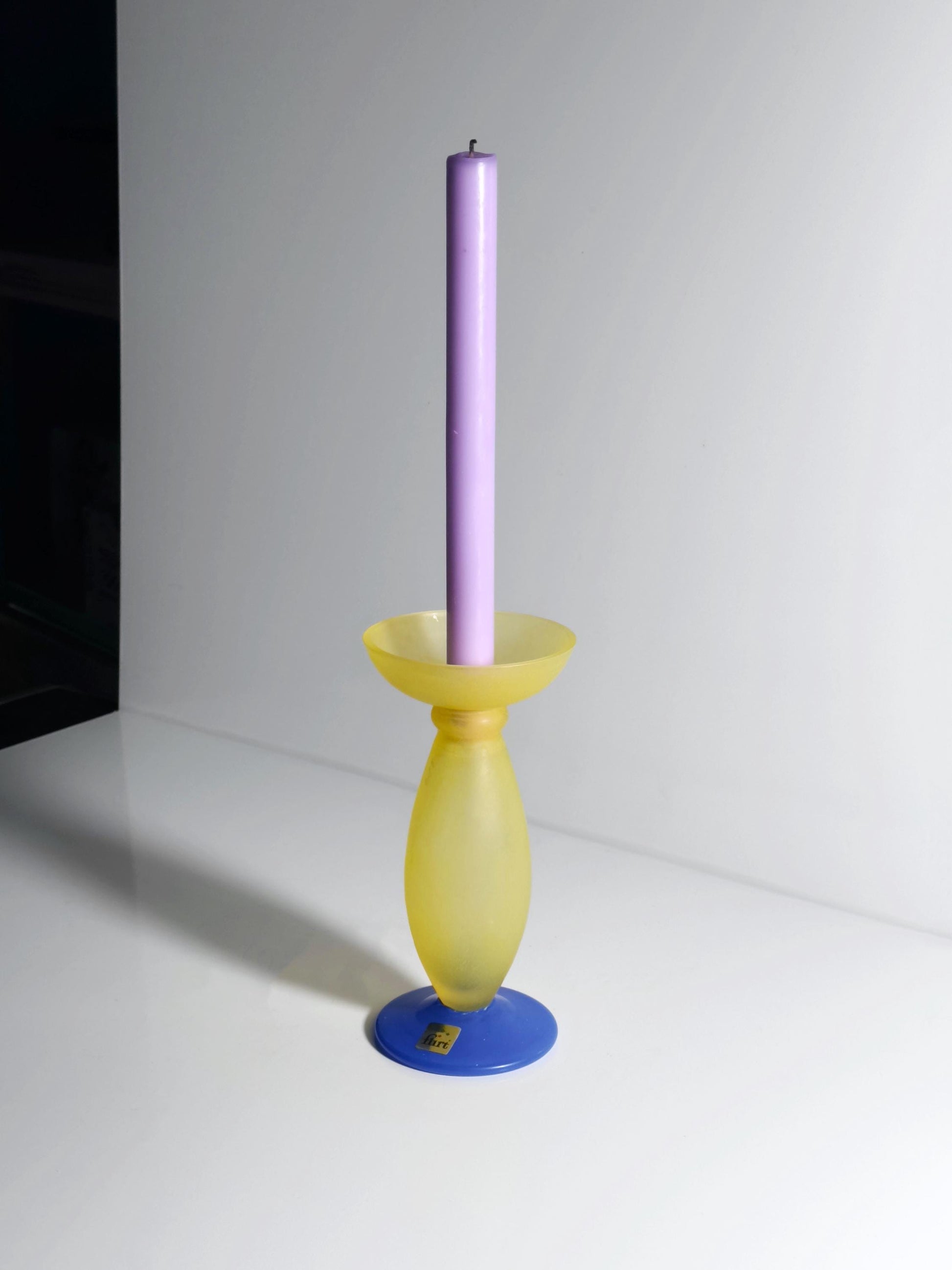 Vintage Kerzenhalter Flirt von Flirt Gelb Blau Glas