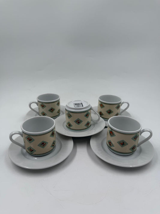 Vintage Mokkatasse Set von Eschenbach Käfer 5 Tassen mit Untertassen Sammlerstück