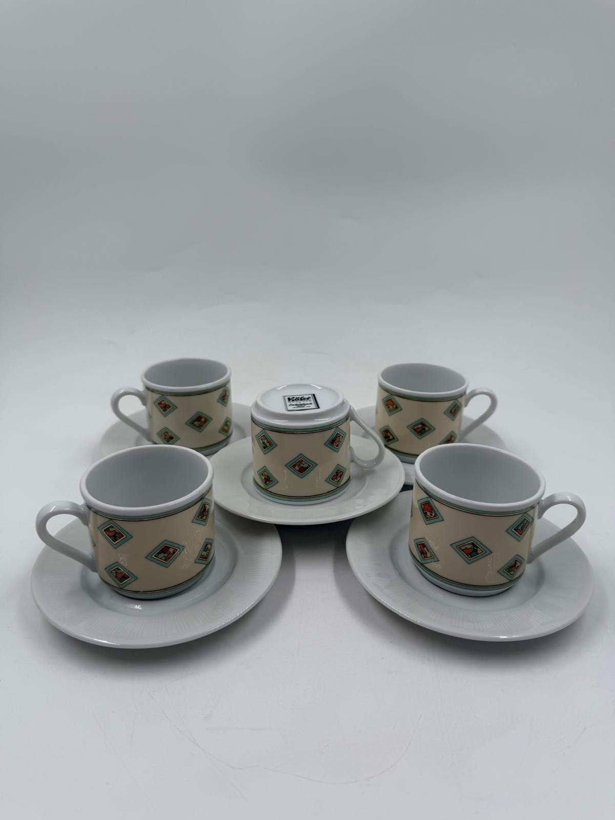 Vintage Mokkatasse Set von Eschenbach Käfer 5 Tassen mit Untertassen Sammlerstück