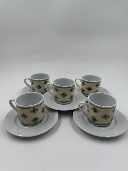 Vintage Mokkatasse Set von Eschenbach Käfer 5 Tassen mit Untertassen Sammlerstück