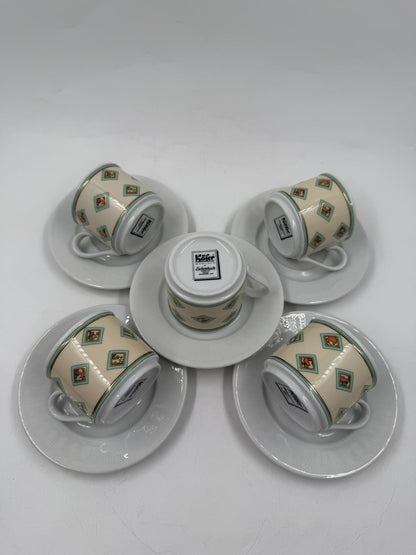 Vintage Mokkatasse Set von Eschenbach Käfer 5 Tassen mit Untertassen Sammlerstück