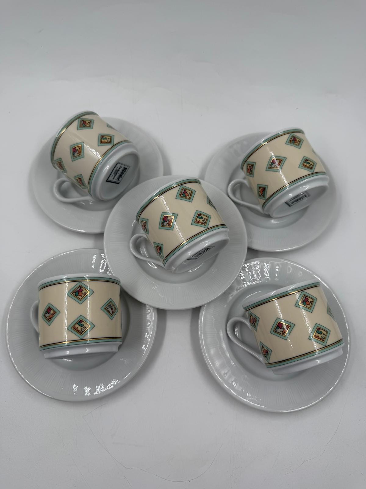 Vintage Mokkatasse Set von Eschenbach Käfer 5 Tassen mit Untertassen Sammlerstück