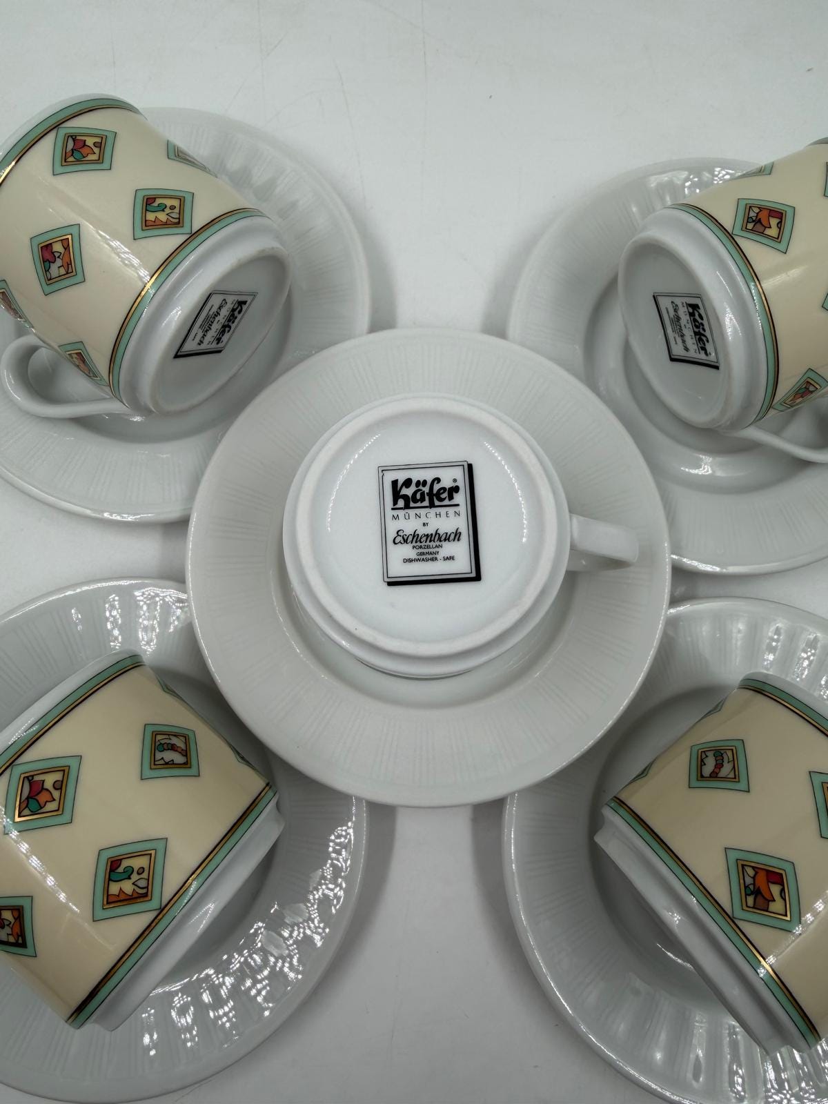 Vintage Mokkatasse Set von Eschenbach Käfer 5 Tassen mit Untertassen Sammlerstück