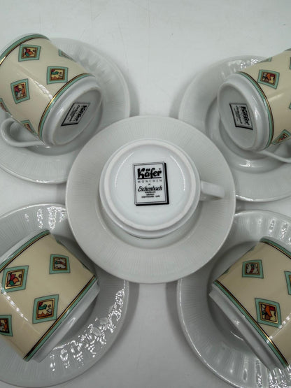 Vintage Mokkatasse Set von Eschenbach Käfer 5 Tassen mit Untertassen Sammlerstück