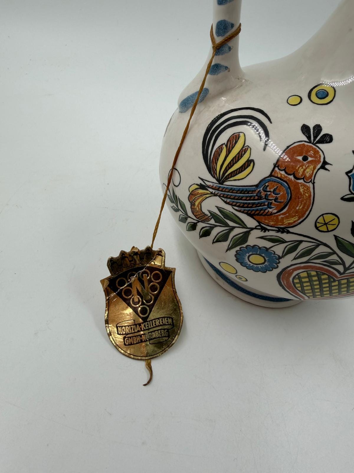 Vintage Vase Ulmer Keramik mit Deckel von Ulmer Keramik Folk Art Motiv